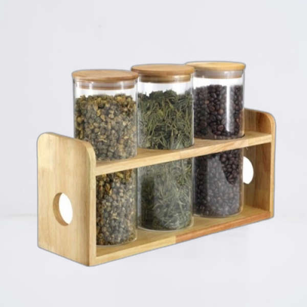 Borosilicate Glass Jars - 4 Piece Borosilicate Glass Spice Jars with Bamboo Lid, Silicone Sealing...