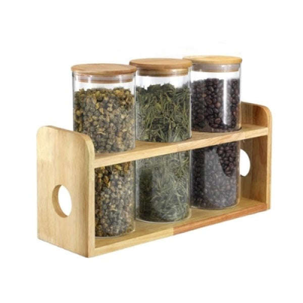 Borosilicate Glass Jars - 4 Piece Borosilicate Glass Spice Jars with Bamboo Lid, Silicone Sealing...