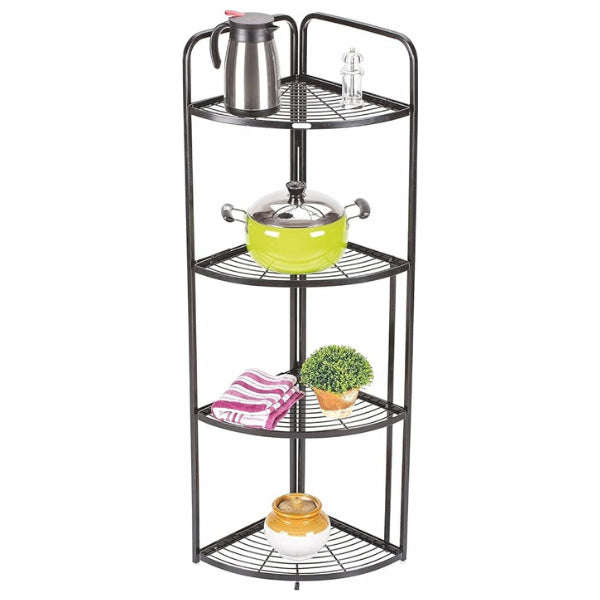 4 Tier Storage Rack Organizer - Stylish Metal 4 Tier Multipurpose Kitchen Shelf Corner Storage Ra...