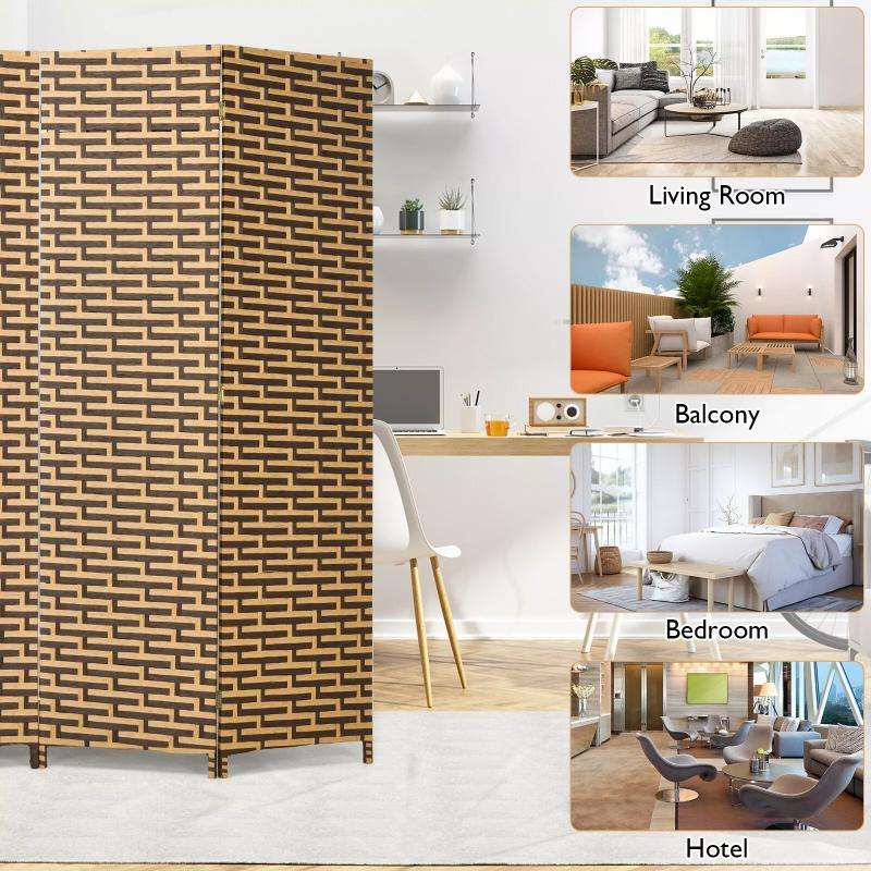 Partition Room Divider - 4 Panel Folding Room Divider Weave Fiber Privacy Partition Screen