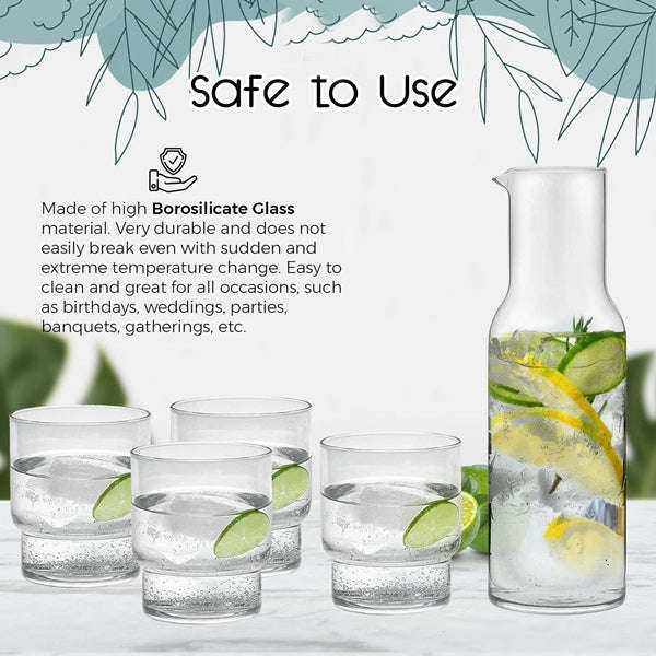 5 Piece Stylish Borosilicate Carafe and Glass Set