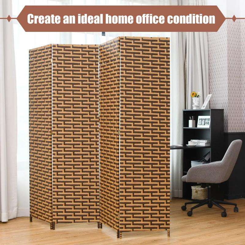 Partition Room Divider - 4 Panel Folding Room Divider Weave Fiber Privacy Partition Screen