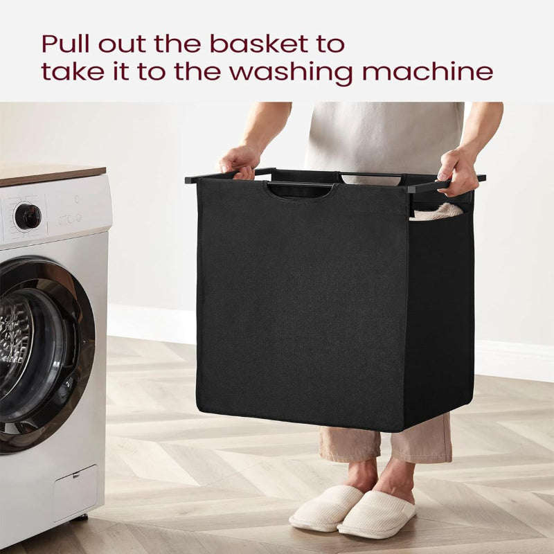 Freestanding Laundry Hamper - 65L Laundry Basket with Removable Bag and Brown Wood Shelf