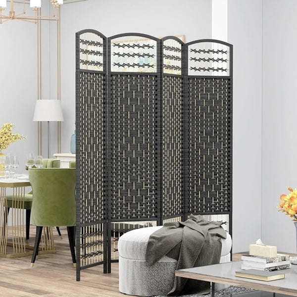 Partition Room Divider - 4 Panel Natural Fiber Folding Diamond Double-Weaved Room Screen Divider ...
