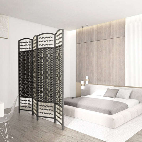 Partition Room Divider - 4 Panel Natural Fiber Folding Diamond Double-Weaved Room Screen Divider ...