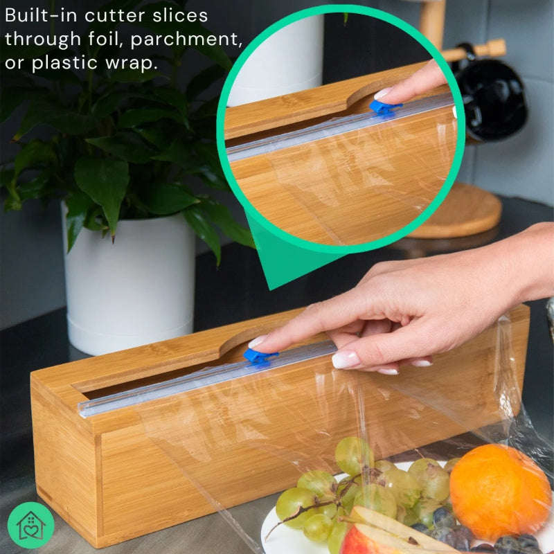 Bamboo Plastic Cling Wrap Dispenser with Cutter