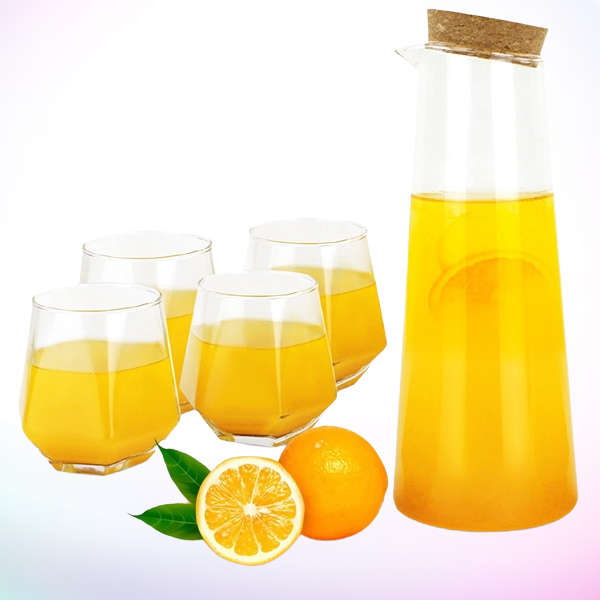 Borosilicate Glass Pitcher Set - Set of 5 Pcs Borosilicate Glass Carafe with Cork Stopper For Hot...
