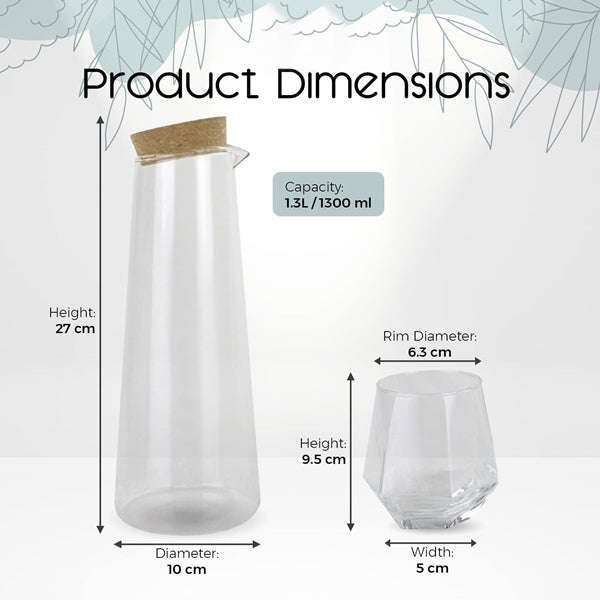 Borosilicate Glass Pitcher Set - Set of 5 Pcs Borosilicate Glass Carafe with Cork Stopper For Hot...