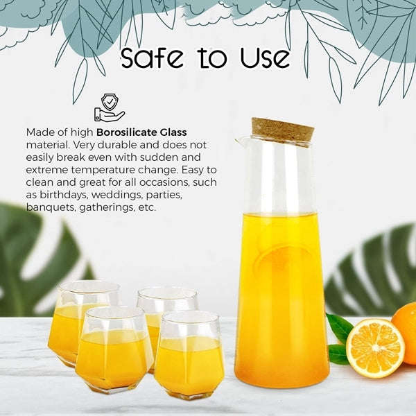 Borosilicate Glass Pitcher Set - Set of 5 Pcs Borosilicate Glass Carafe with Cork Stopper For Hot...
