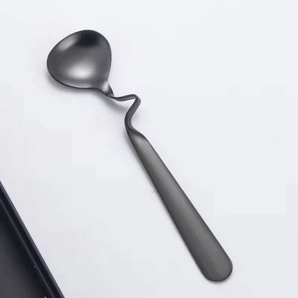 Curved Handle Spoons - Set of 6 Stainless Steel Curved Handle Stirring Twist Dessert Coffee Spoons