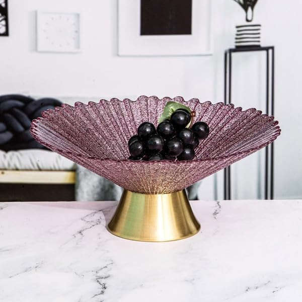 Decorative Footed Glass Plate Fruit Bowl (Maroon)
