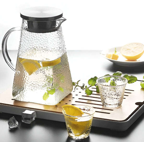 Borosilicate Glass Pitcher - Hand Crafted 1.5 Litre Borosilicate Glass Beverage Pitcher with Stai...