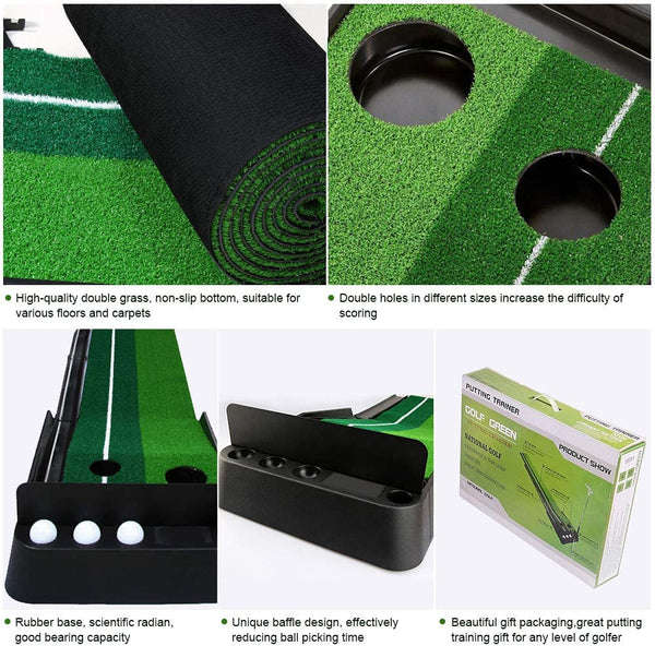 Golf Putting Mat - Indoor Golf Putting Portable Practice Mat Auto Ball Return with 3 Balls