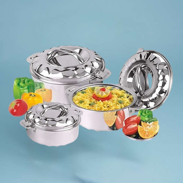 Hot Pot Casserole Set - Set Of 3 Stainless Steel Flora Double Walled Insulated Hot Pot Casserole