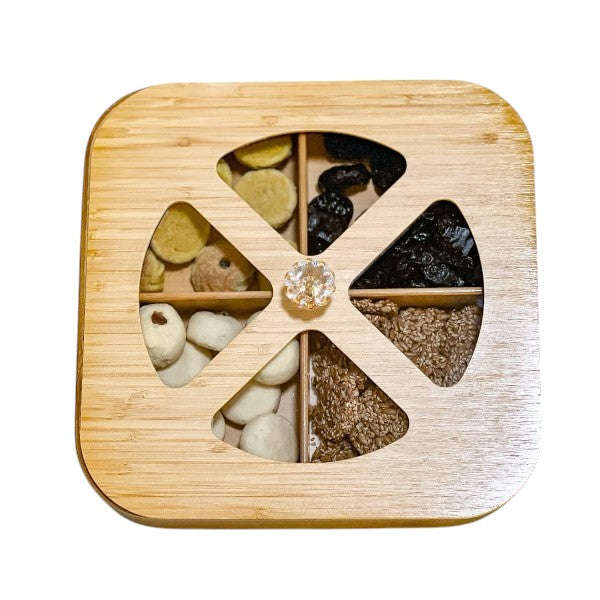 Multifunction Eco-Friendly 4-Section Bamboo Dry Fruit Snack Storage Box with Lid