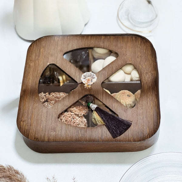 Multifunction Eco-Friendly 4-Section Bamboo Dry Fruit Snack Storage Box with Lid