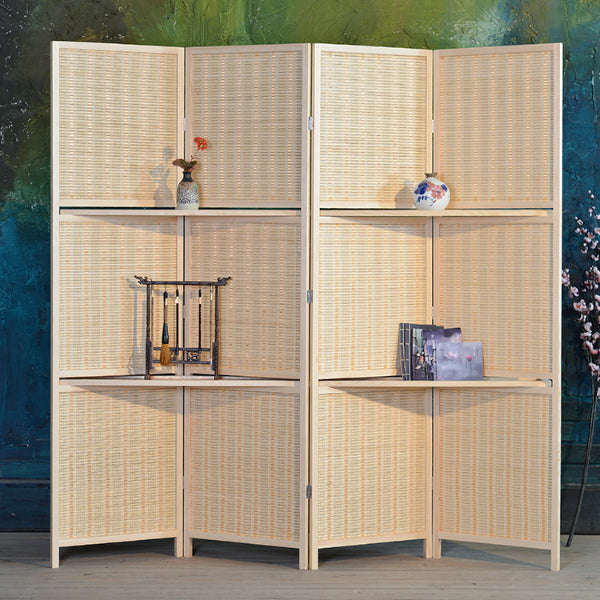 Partition Room Divider - Bamboo Foldable Home Office Divider Partition Wall with Removable Storag...