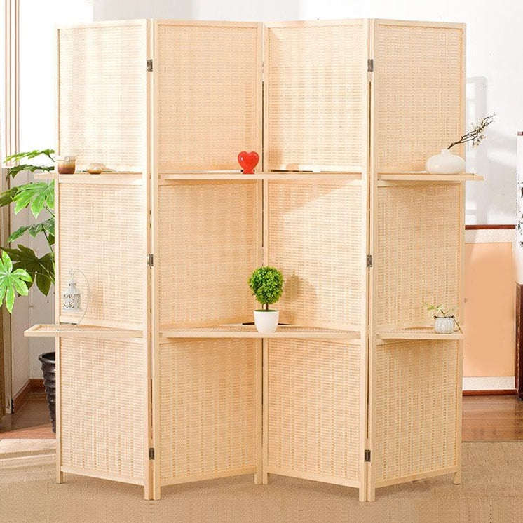 Partition Room Divider - Bamboo Foldable Home Office Divider Partition Wall with Removable Storag...