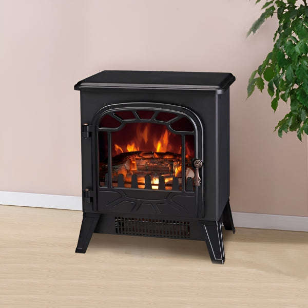 Portable Vintage Style Realistic Flame Effect Freestanding Electric Fireplace Heater