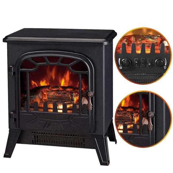 Portable Vintage Style Realistic Flame Effect Freestanding Electric Fireplace Heater
