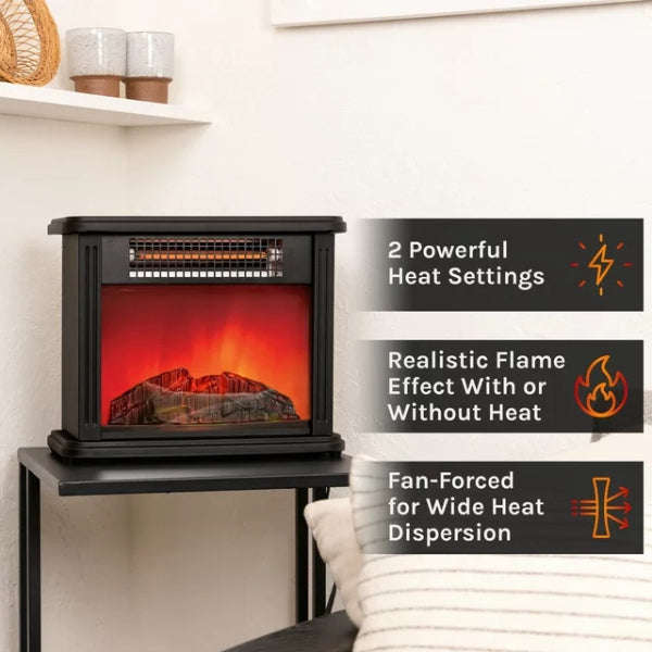 Portable Freestanding Artificial Fireplace Realistic Flame Effect 3D Fan-Forced with 2 Heat Settings