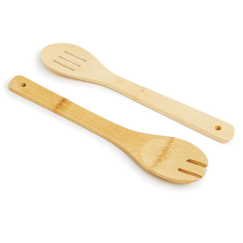 Set of Large Ceramic Serving Bowl with Wooden Stand Holder and Wooden Utensils