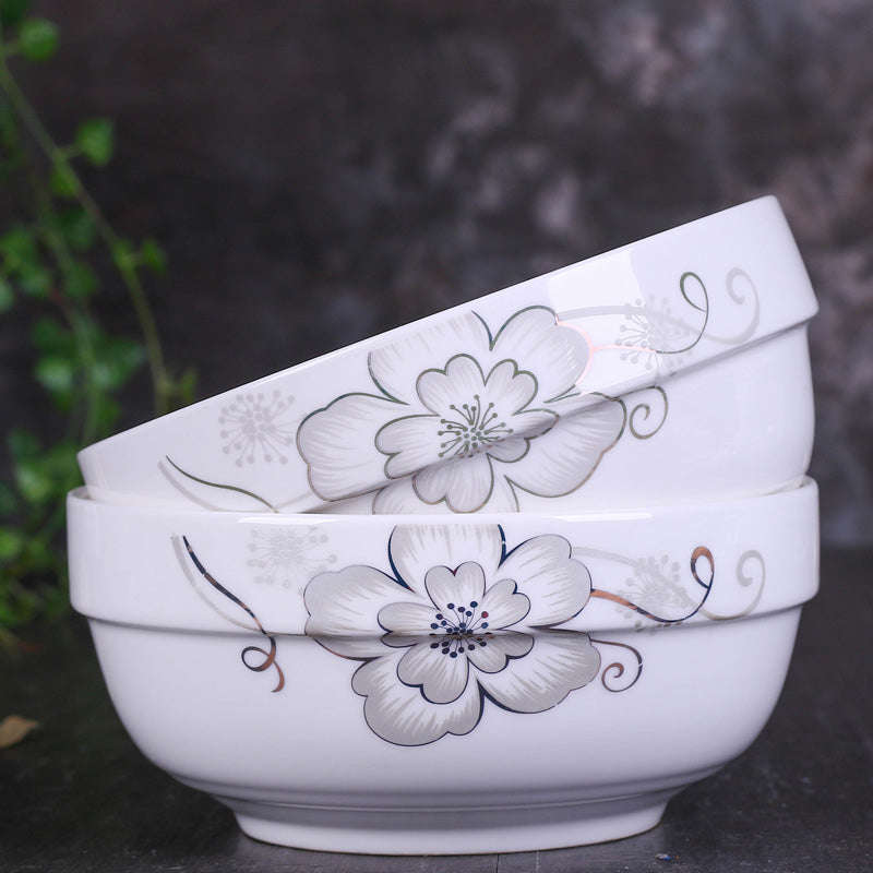 Set of 3 Large 25cm Stackable Kitchen Ceramic Bowls for Family Daily Use