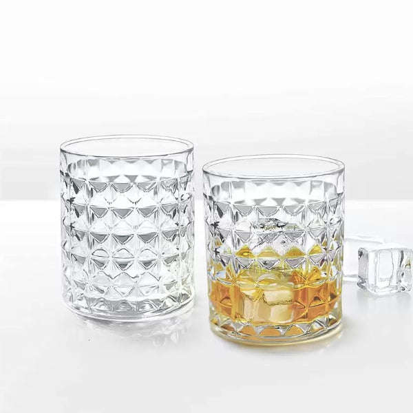 Set of 6 Clear Diamond Cut Drinking Glass Tumblers (230ml)