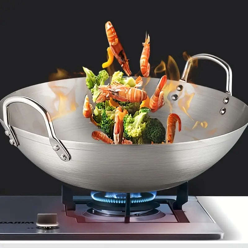 Stainless Steel Kitchen Wok Frying Pan with Dual Handles (34cm)