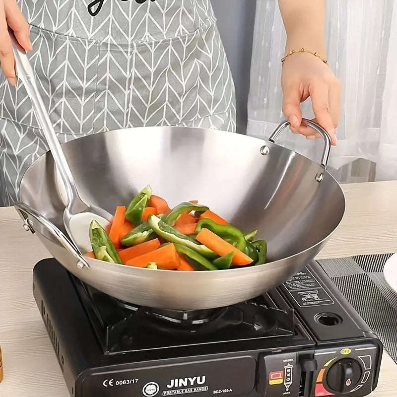 Stainless Steel Kitchen Wok Frying Pan with Dual Handles (34cm)