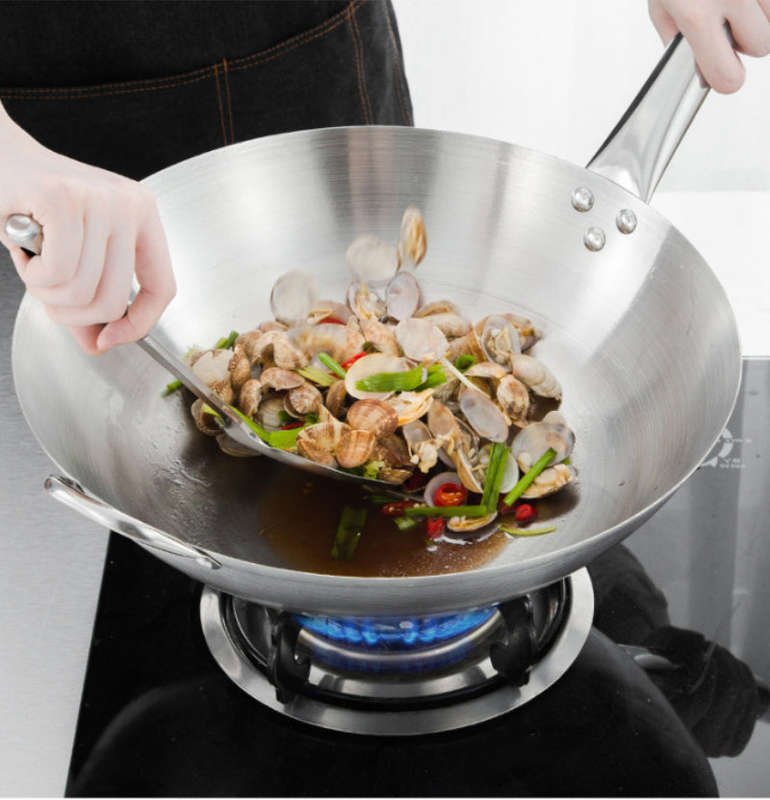 Stainless Steel Kitchen Wok Frying Pan with Handle (39cm)