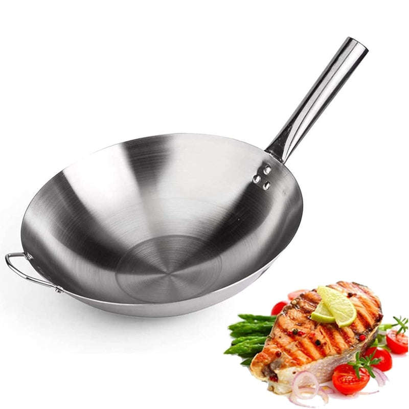 Stainless Steel Kitchen Wok Frying Pan with Handle (39cm)