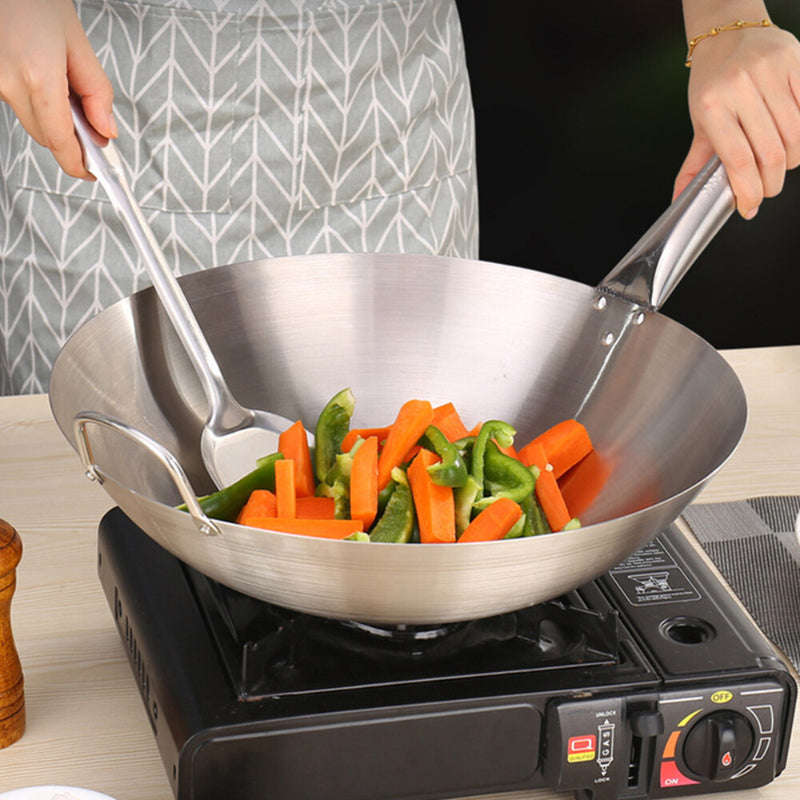 Stainless Steel Kitchen Wok Frying Pan with Handle (39cm)