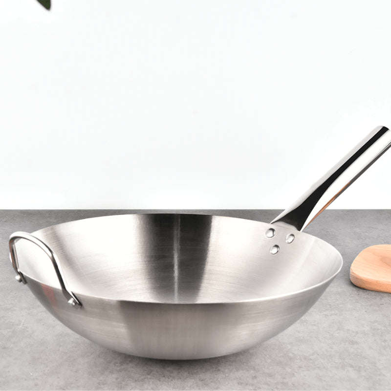 Stainless Steel Kitchen Wok Frying Pan with Handle (39cm)