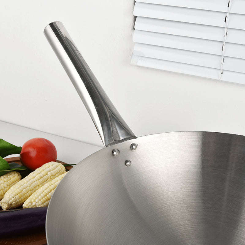 Stainless Steel Kitchen Wok Frying Pan with Handle (39cm)