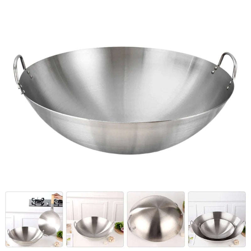 Stainless Steel Kitchen Wok Frying Pan with Dual Handles (34cm)