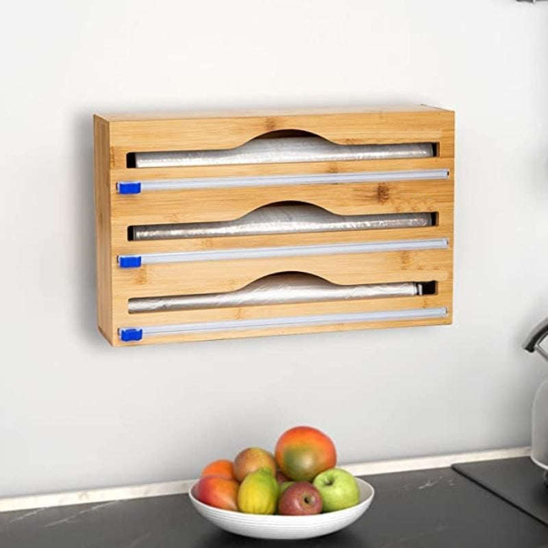 Tripple Layer Bamboo Plastic Cling Wrap Dispenser with Cutter