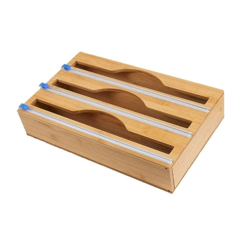 Tripple Layer Bamboo Plastic Cling Wrap Dispenser with Cutter
