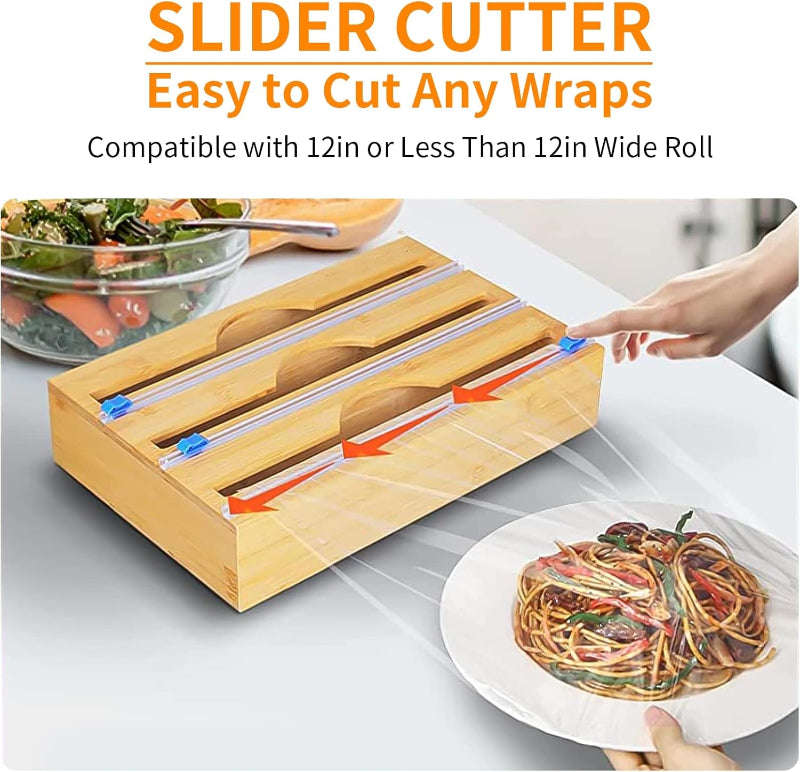 Tripple Layer Bamboo Plastic Cling Wrap Dispenser with Cutter