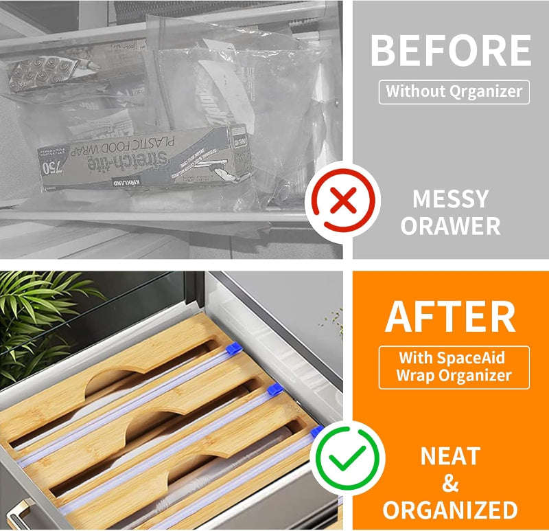 Tripple Layer Bamboo Plastic Cling Wrap Dispenser with Cutter