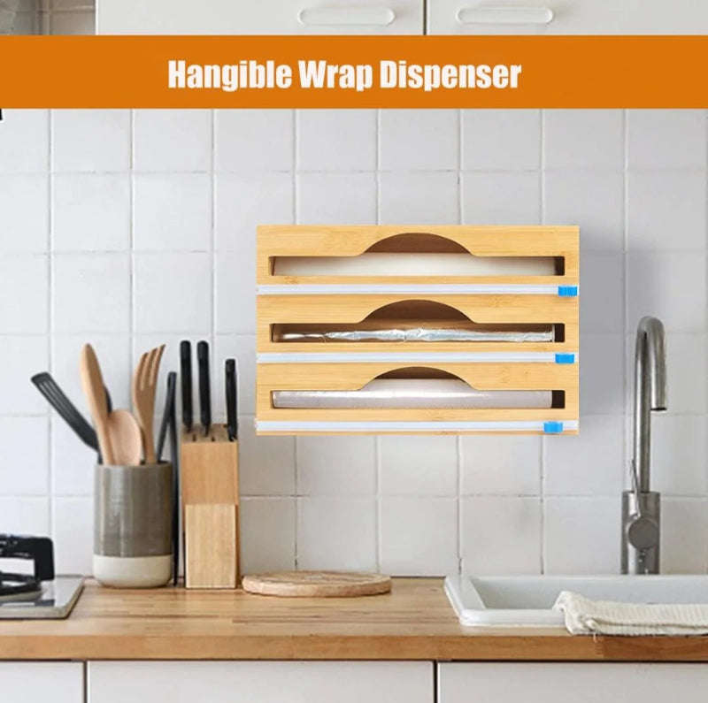 Tripple Layer Bamboo Plastic Cling Wrap Dispenser with Cutter