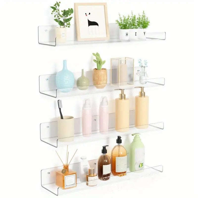 Pack of 4 Versatile Acrylic Display Floating Shelf Organizer with Hand Gloves and Installation Ac...