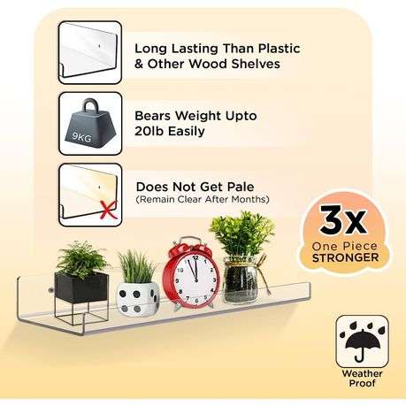 Pack of 4 Versatile Acrylic Display Floating Shelf Organizer with Hand Gloves and Installation Ac...