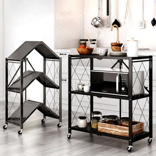 Wheeled 3 Tier Steel Collapsible Utility Cart in Black