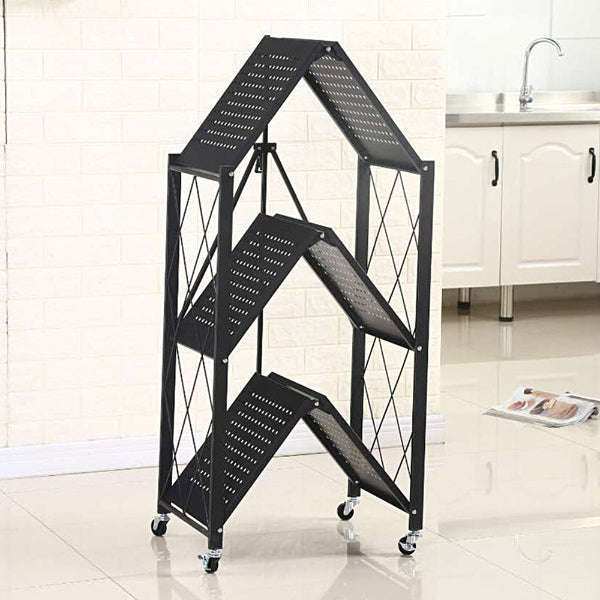 Wheeled 3 Tier Steel Collapsible Utility Cart in Black