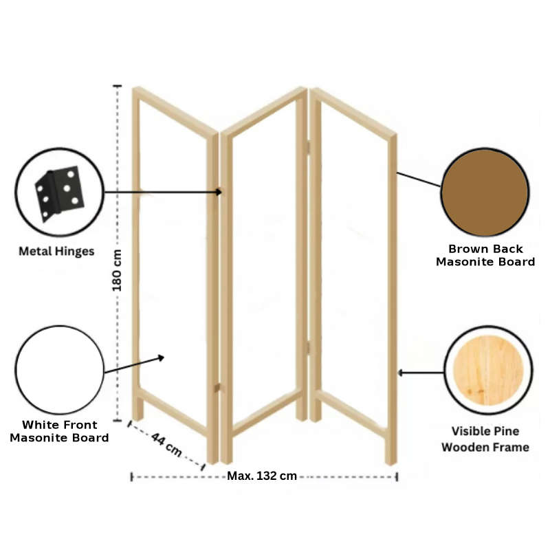 Partition Room Divider - 3-Panel Folding Privacy Screen Room Divider with Solid Wooden Frame