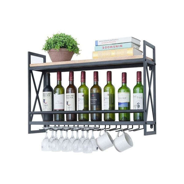 Wall Mounted Wine Rack - 2-Tier Black Finished Metal Bottle Display Glass Wine Rack Wall Mounted ...