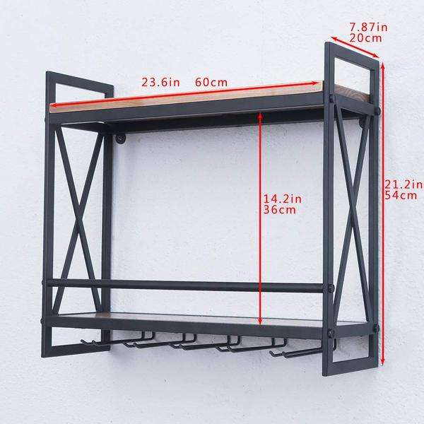 Wall Mounted Wine Rack - 2-Tier Black Finished Metal Bottle Display Glass Wine Rack Wall Mounted ...
