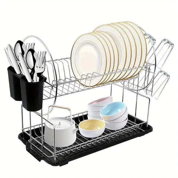 Dish Drying Rack - 2 Layer Silver Dish Drying Rack For Kitchen Counter