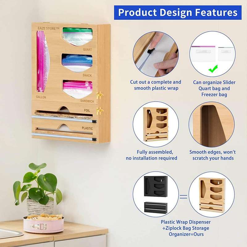 2 in 1 Ziplock Bag and Foil Organizer with Built-In Slider Cutter
